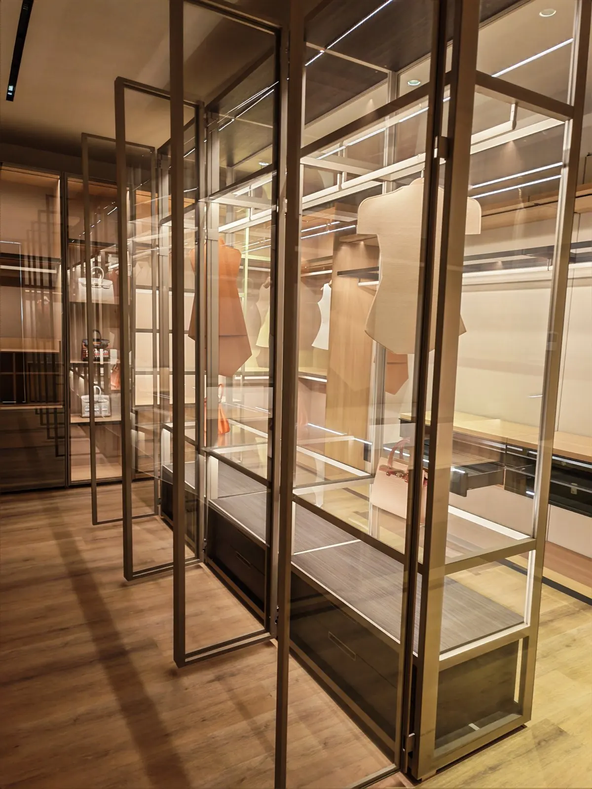Featured installation: glass-framed walk-in with warm led light