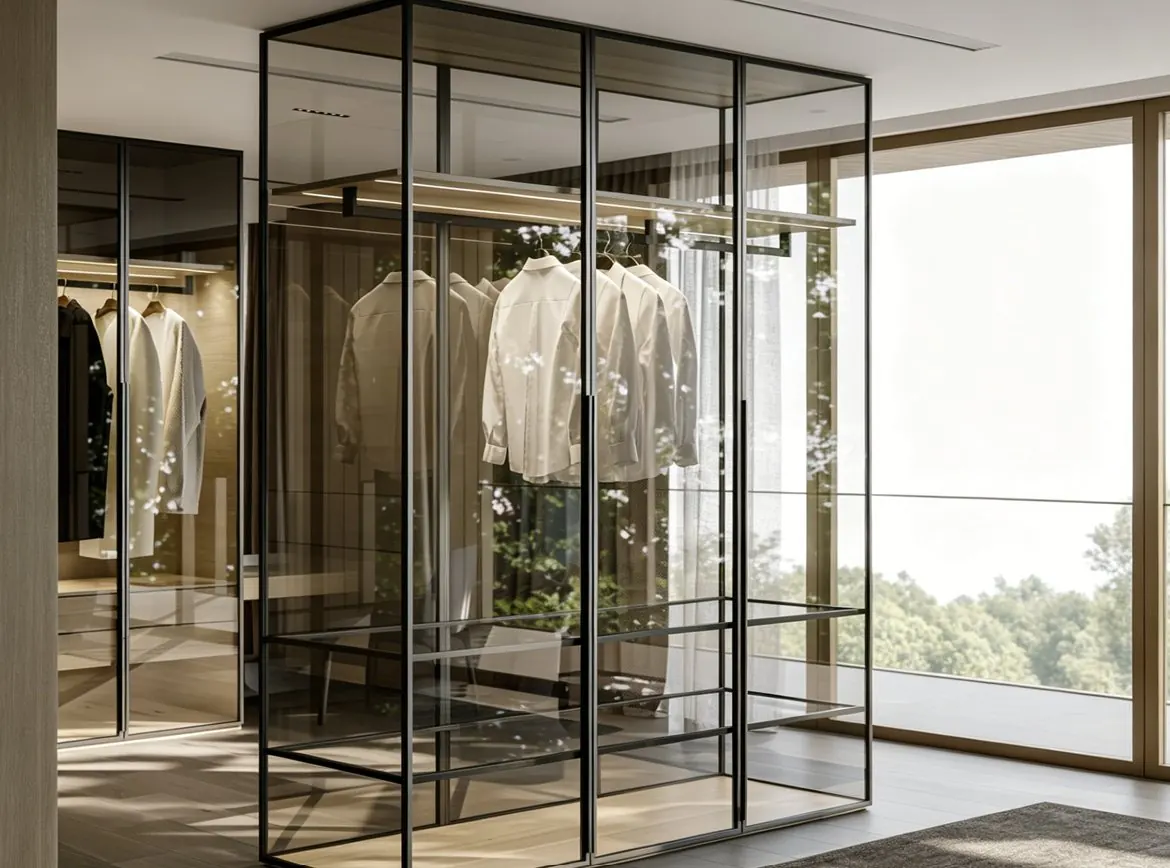 Free-standing glass walk-in